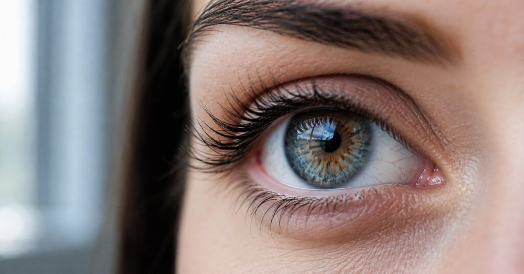 Long, dark, naturally curled eyelashes after a lash growth routine